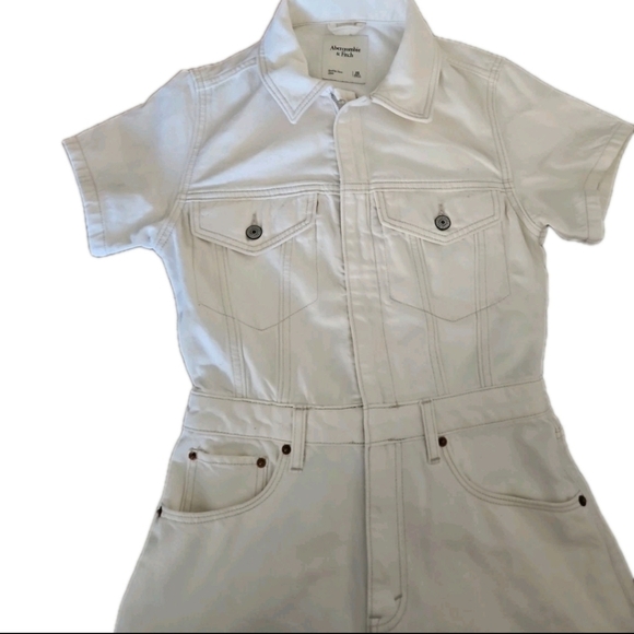 Abercrombie & Fitch Women’s Cream Denim Romper Casual One-Piece Summer Short XS - Picture 10 of 16